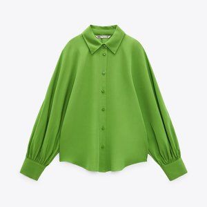 BNWT ZARA WOMAN VOLUMINOUS SLEEVE BLOUSE APPLE GREEN -2143/062 XS